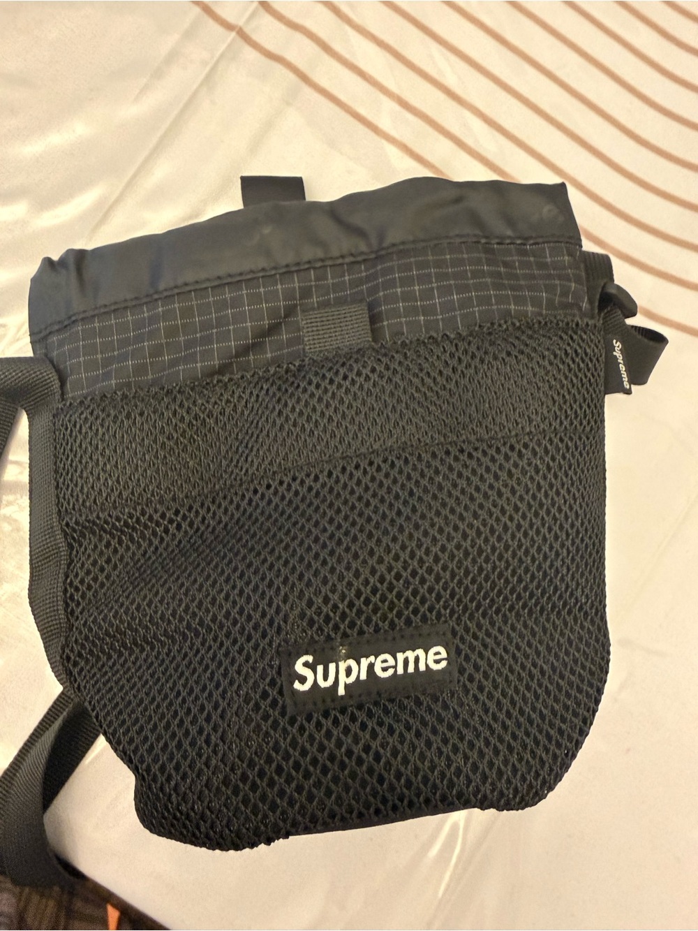 Supreme Black Crossbody Bag with Bold Diagonal Logo - Gem